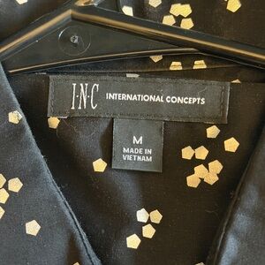 INC International Concepts Black Blouse with Metallic Gold Hex Accent